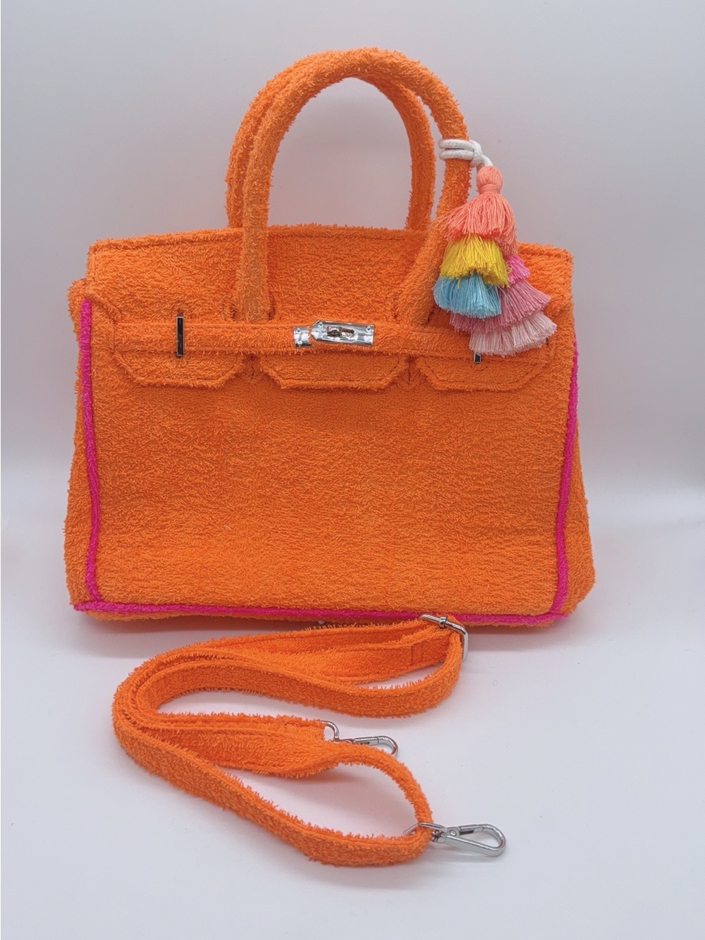 Beach Haus seaside Terry Tote Orange with pink lining and pink border NWOT